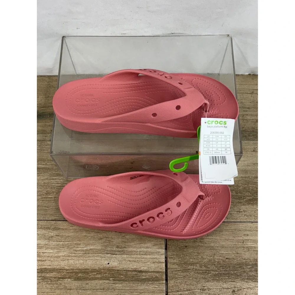 Crocs Kadee II Platform Flip Flops Women's Size 10 Coral Pink Thong Sandals - Picture 2 of 10